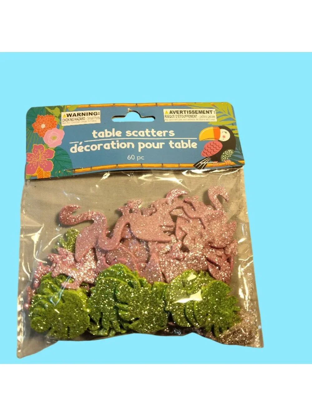 Pink Flamingo Table Scatter Green Glitter Palm Beach Party Tiki Coastal Tropical